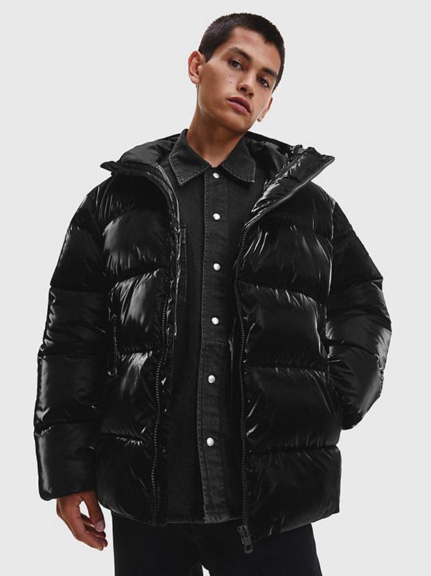 Calvin Klein USA Oversized Shiny Puffer Mens Jacket Black 3487062-YA